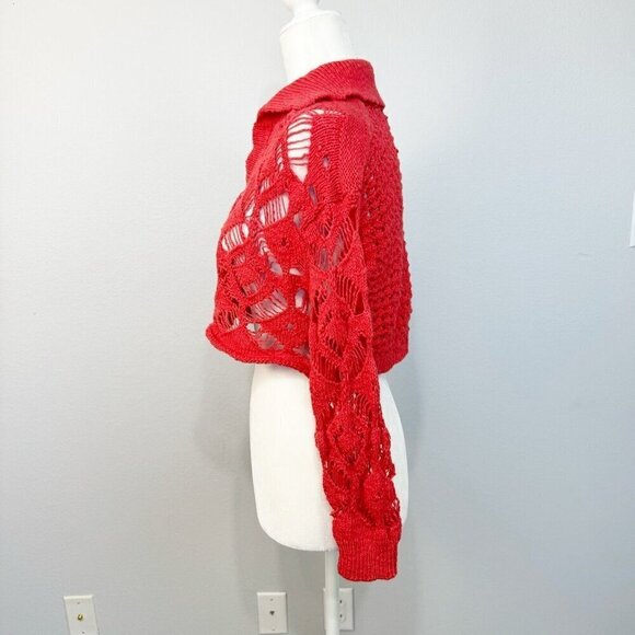 Free People Women's Sedona Cardigan Crop Long Sleeve Button‎ Open Knit Orange XS - Picture 8 of 14